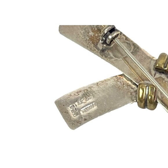 Mexico Handcrafted Sterling Silver and Brass Crossed Swords Pin Brooch Two Tone - Picture 5 of 7
